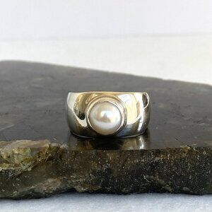 Sterling Silver 925 JGD Janice Girardi Modernist Style Square Band Pearl Ring